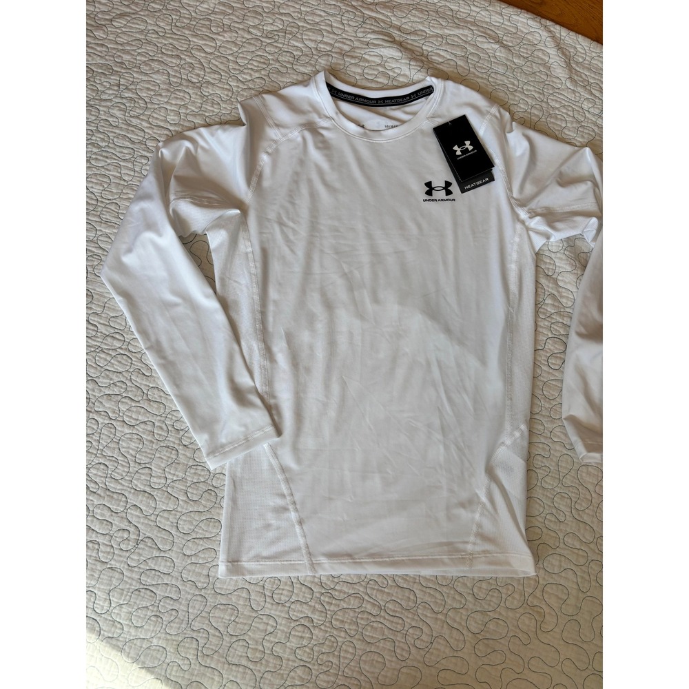 Under Armour Mens HeatGear Compression Long Sleeve Shirt White Size Large